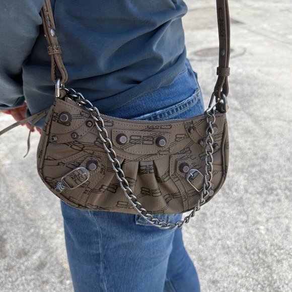 NWT BALENCIAGA Le Cagole Mini Crossbody Shoulder Bag Handbag Brown w chain - Picture 5 of 6